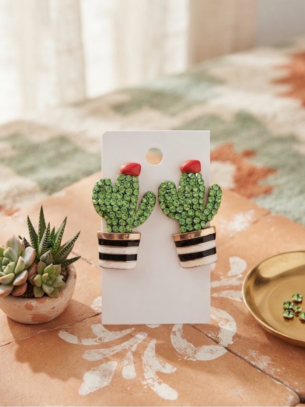 Shimmering Green Cactus Stud Earrings